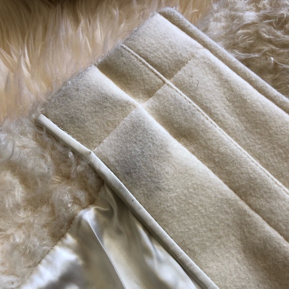 Coach ivory Mohair Faux Fur leather patch duffle coat Zippered M - Picture 15 of 16